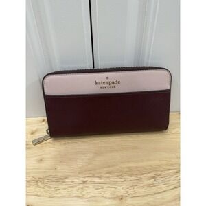 Kate Spade Burgundy Rose Smoke Pink Large Continental Wallet